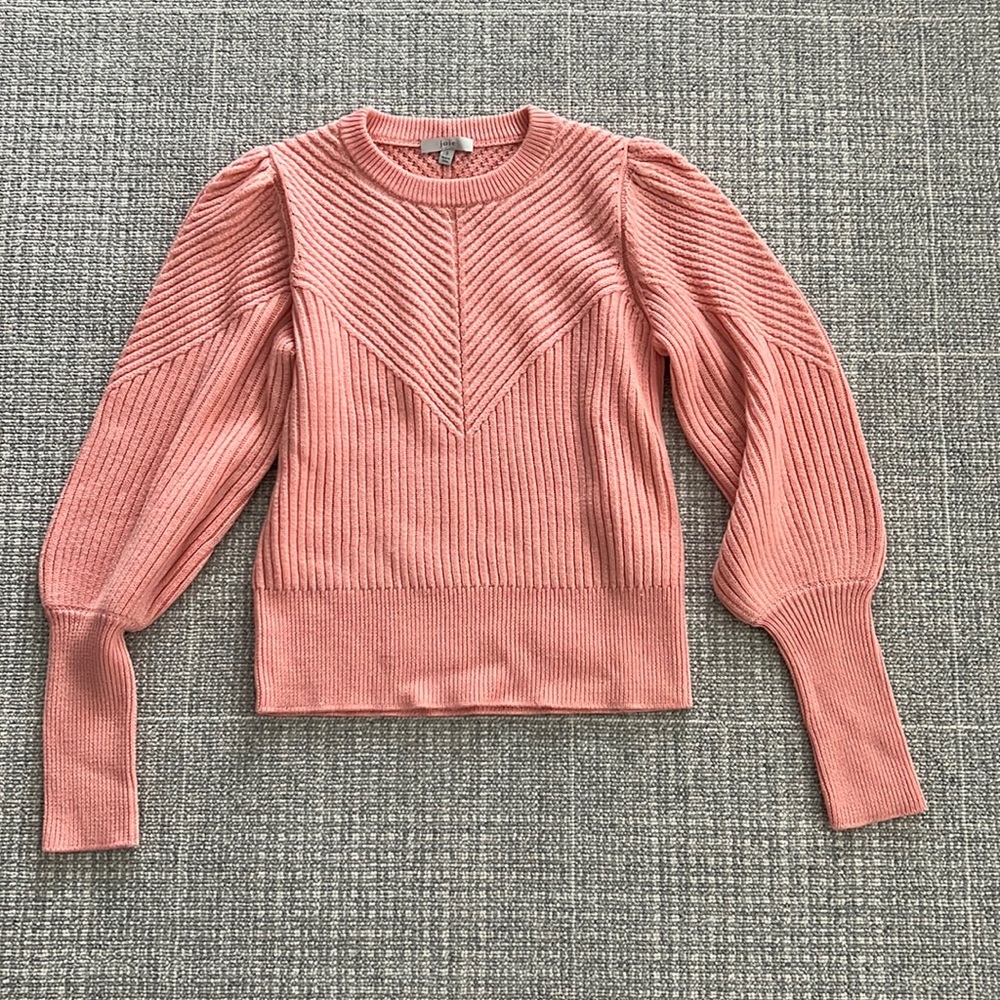 New, JOIE, sweater, puff shoulders, ribbed, knit, size small